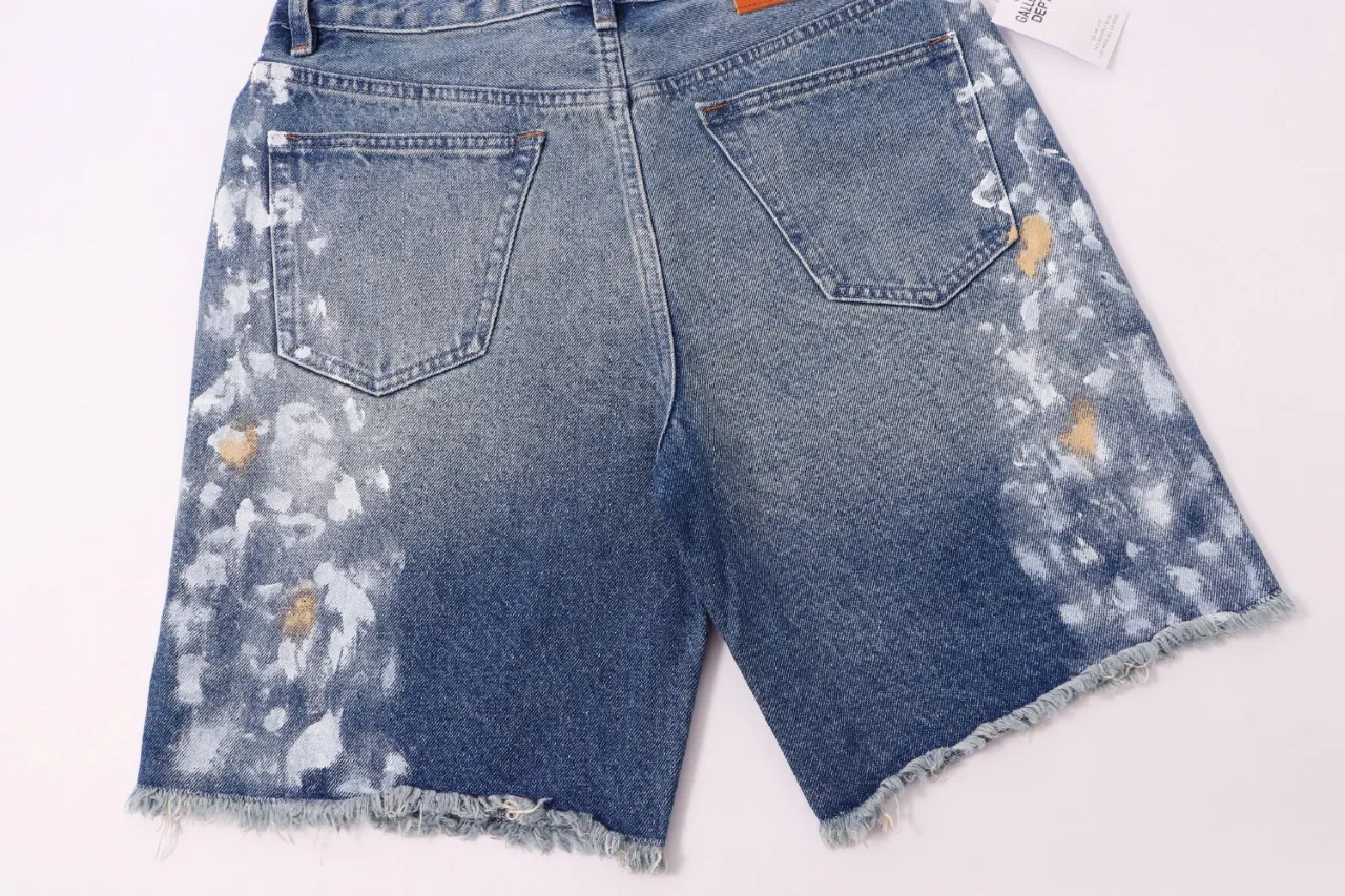 663#Gallery Dept New style distressed retro splashed blue washed denim shorts casual pants washed blue S~XL p200